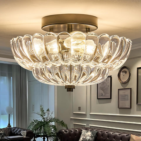 FHKLZCI mid-century black semi-flush front view showing enhanced ambience in living areas