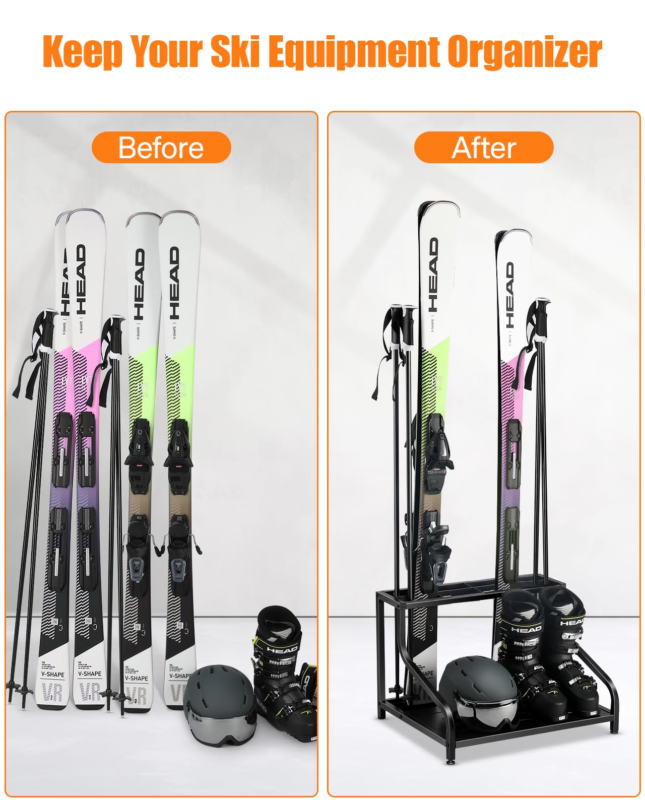 FHXZH ski storage rack freestanding design prevents wall damage.