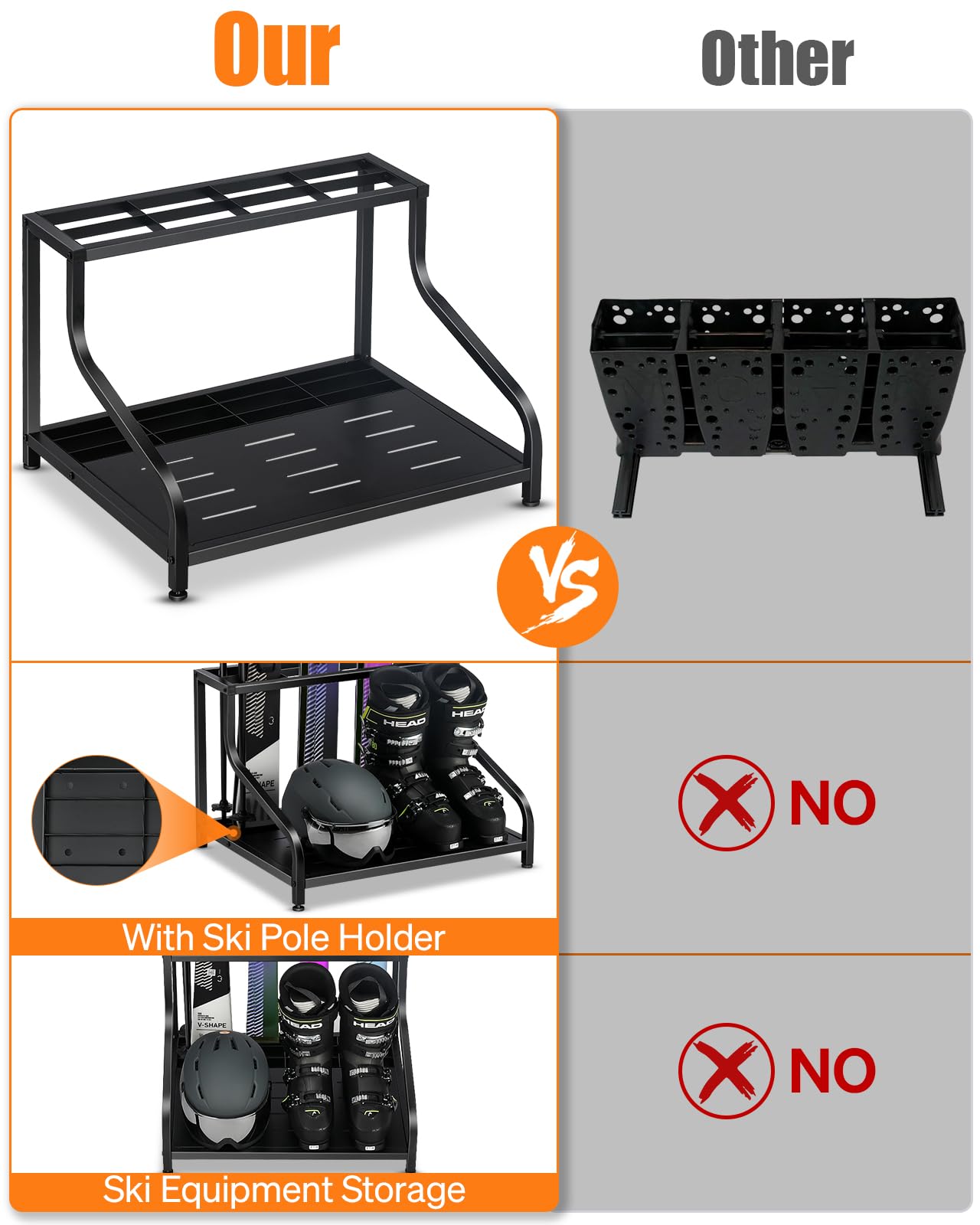 FHXZH ski storage rack with poles and goggles area for clutter-free entry.