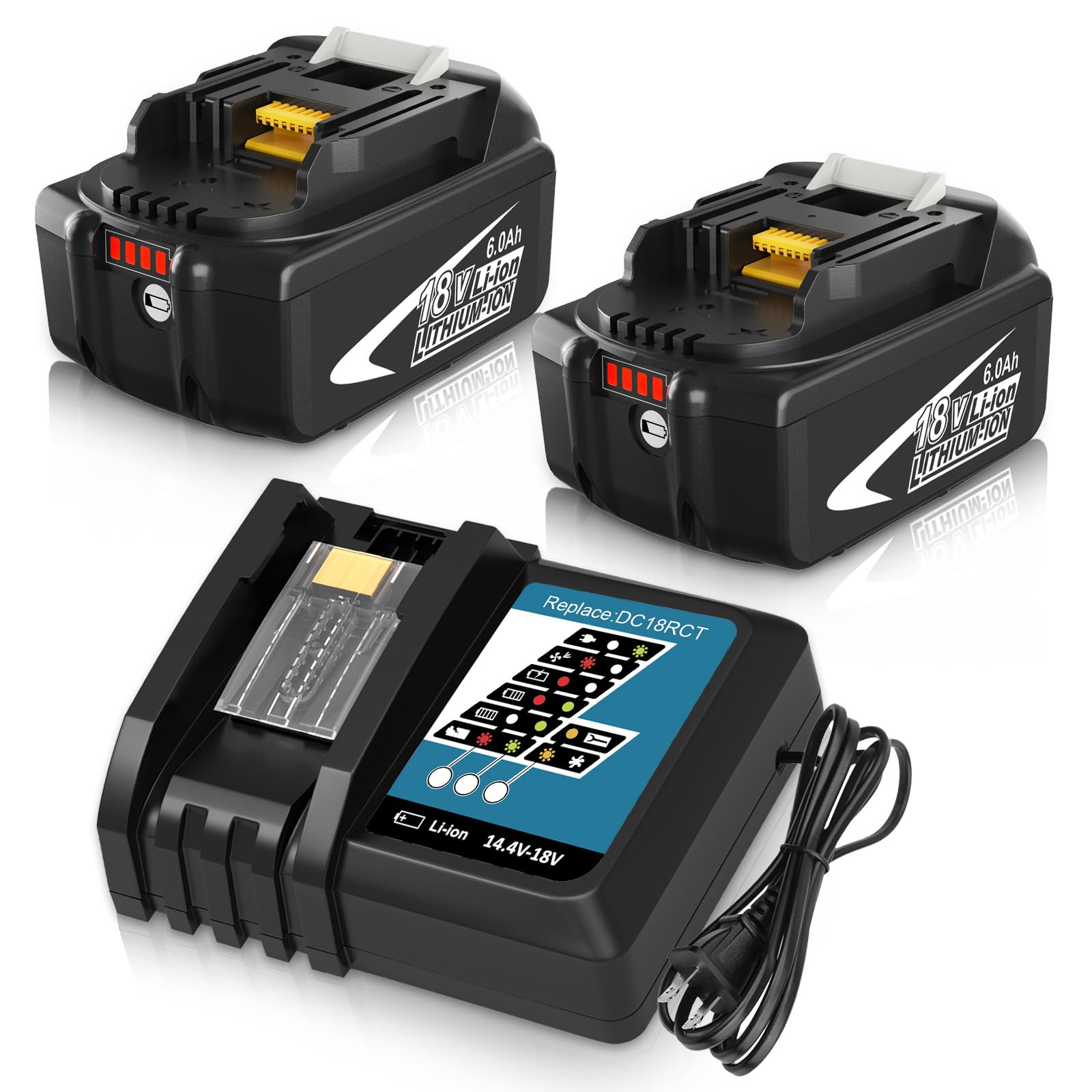 Fhybat 2 pack 6.0Ah BL1860B battery pair powering Makita tools with extended runtime