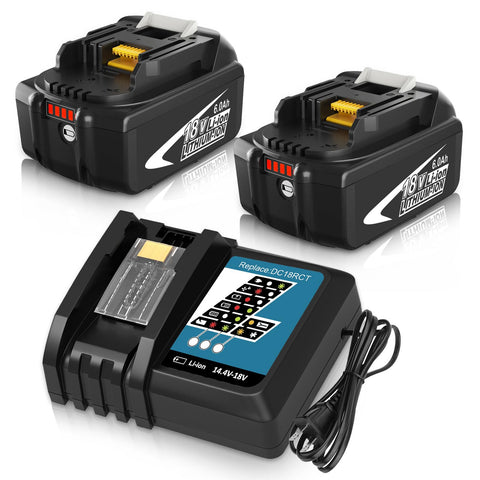 Fhybat 2 pack 6.0Ah BL1860B battery pair powering Makita tools with extended runtime