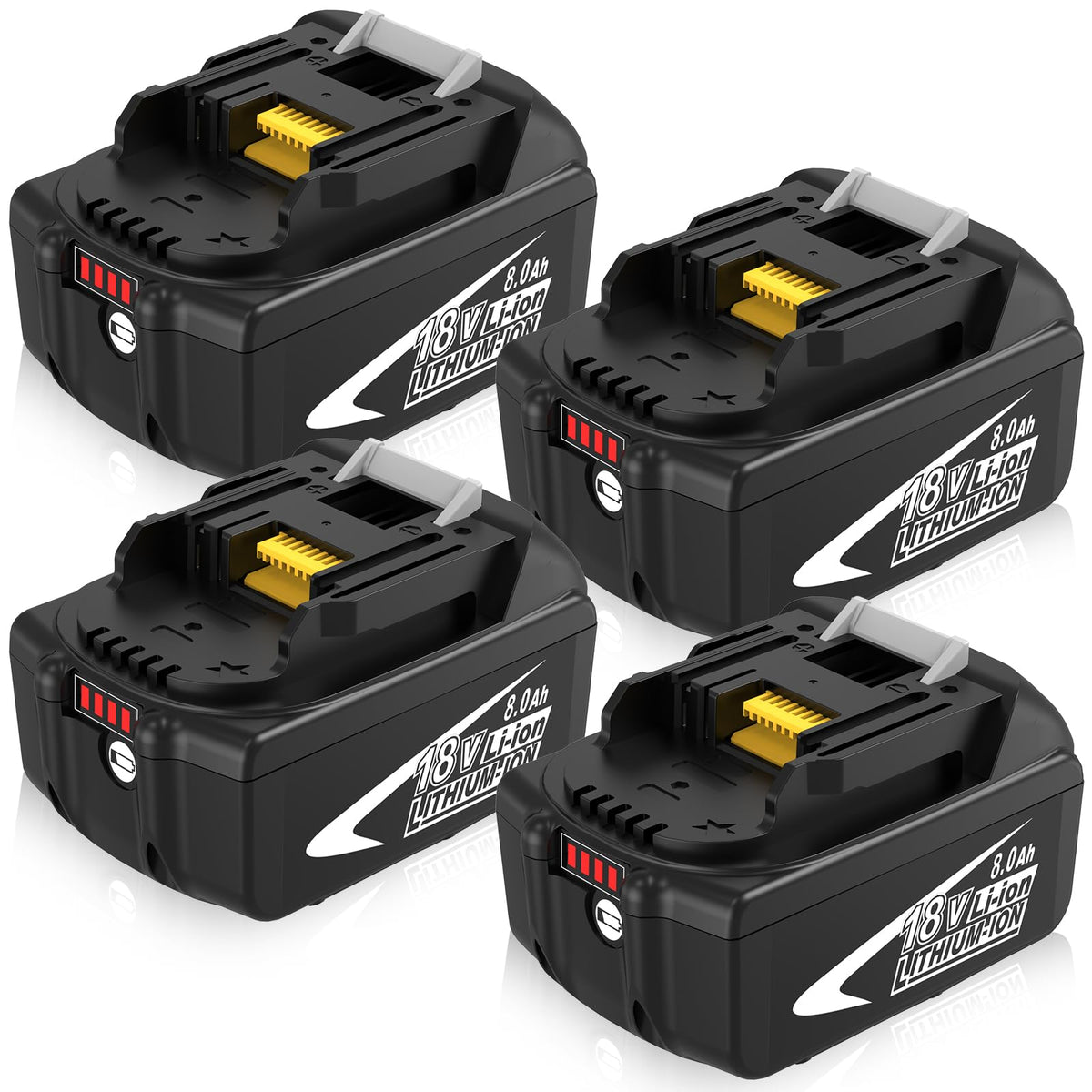 Fhybat 4-pack BL1860B battery front view for extended Makita power