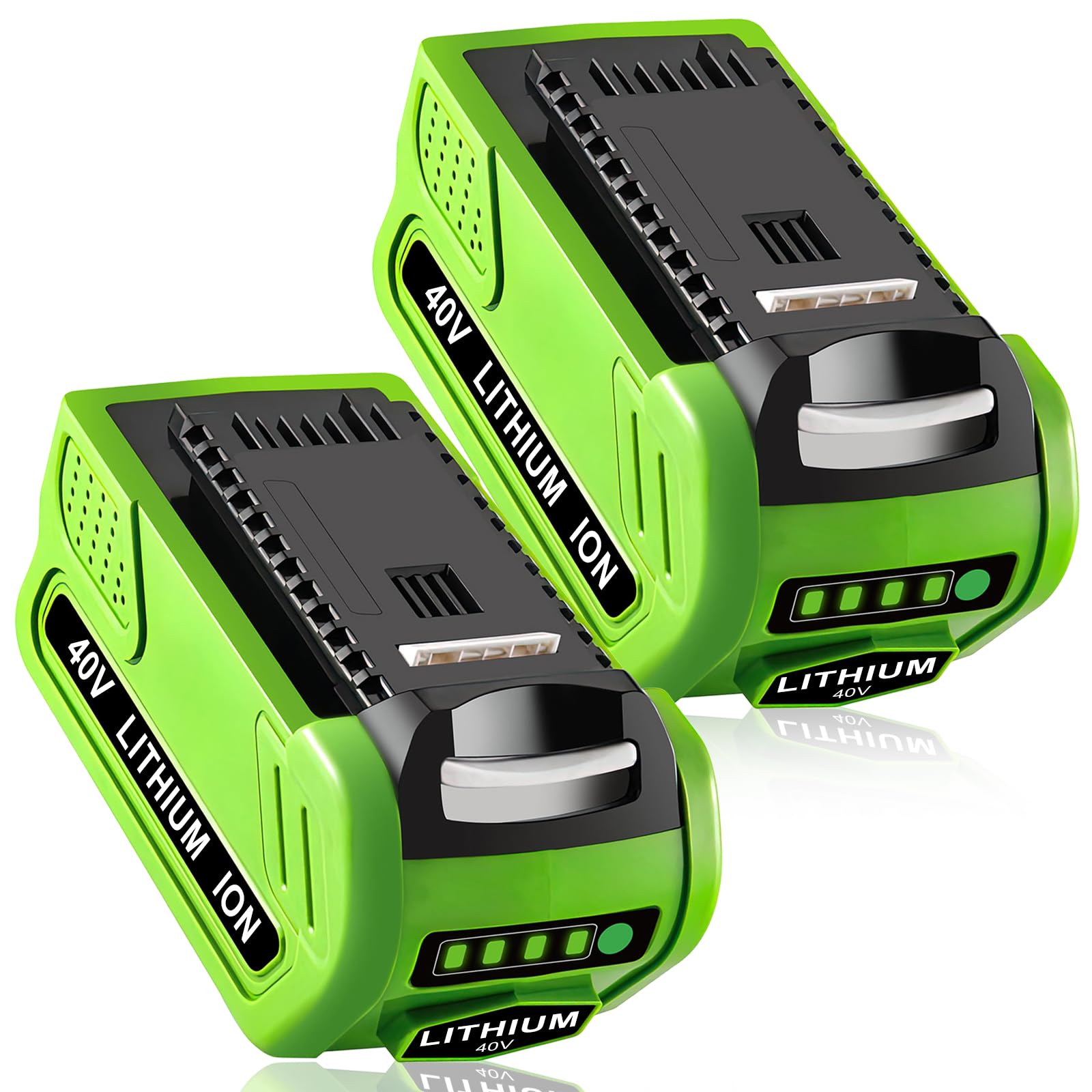 Fhybat 6000mAh Greenworks battery pack front view for extended mowing sessions.