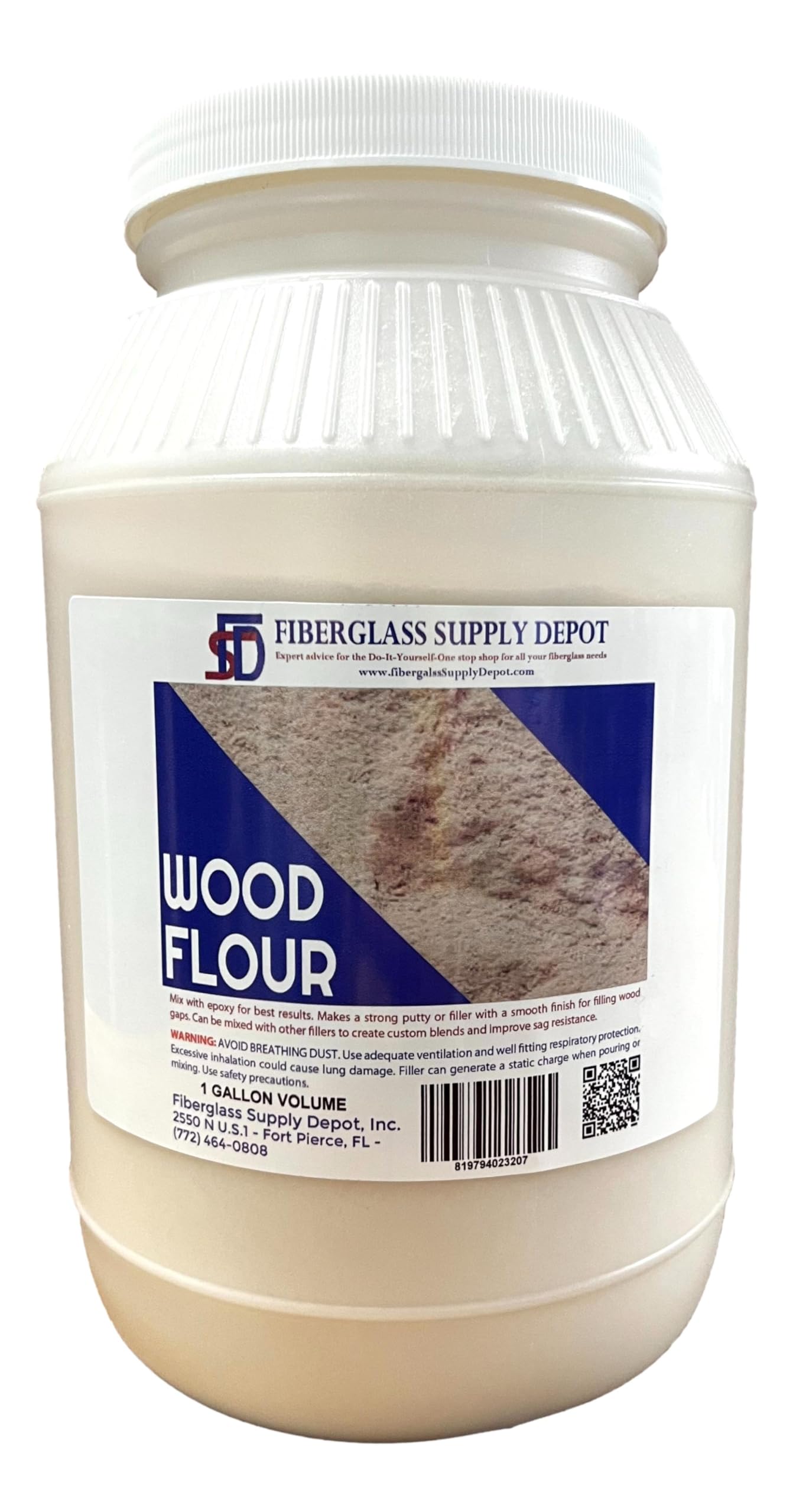 Fiberglass Supply Depot wood flour filler gallon jug for smooth epoxy repair prep