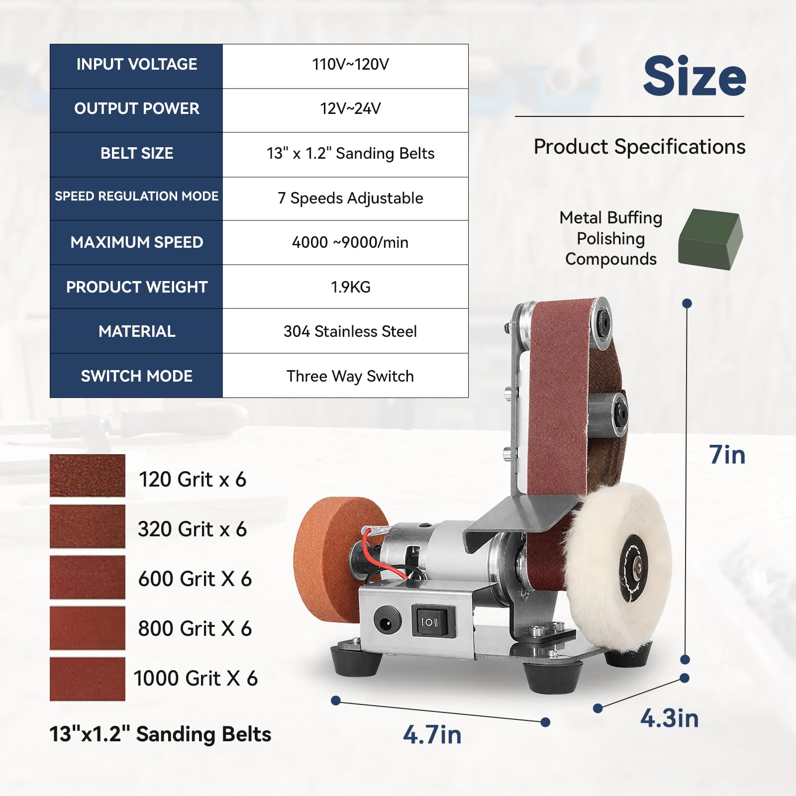 Fictsuscs mini belt sander showing vertical orientation for stable grinding.