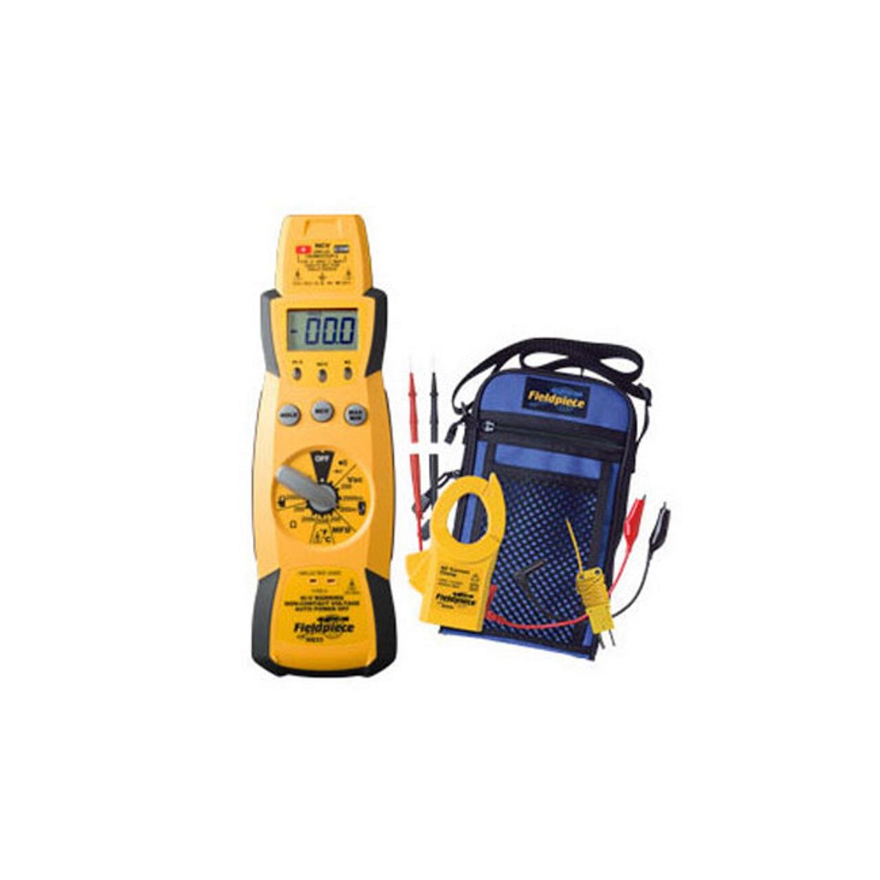 Fieldpiece HS33 expandable stick multimeter with NCV and temperature measurement for HVAC/R troubleshooting.