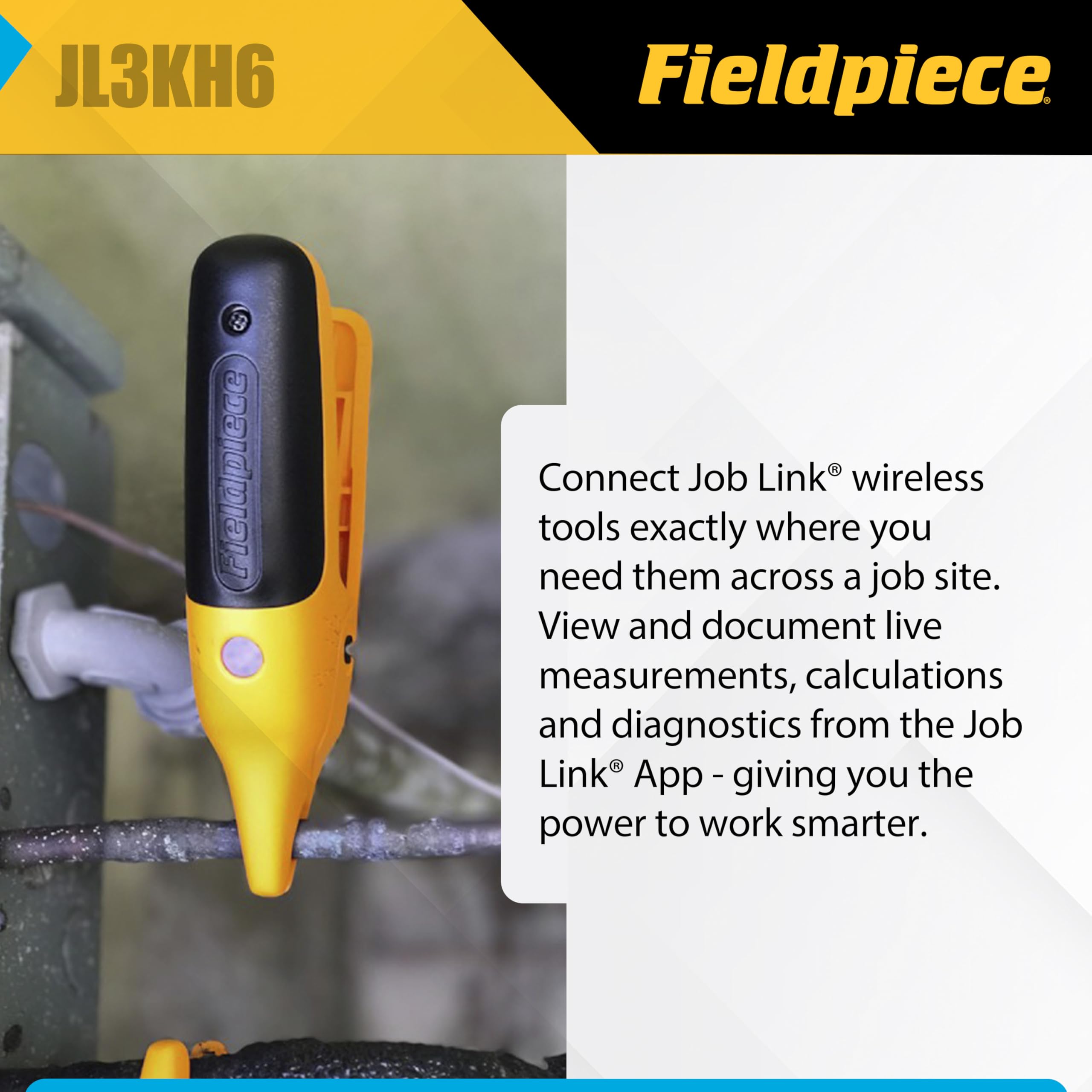 Fieldpiece probe placed on a duct for precise HVACR measurement.