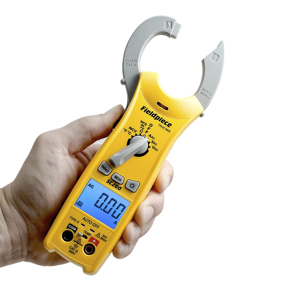 Fieldpiece SC260 compact HVACR clamp meter front view enabling reliable measurements.