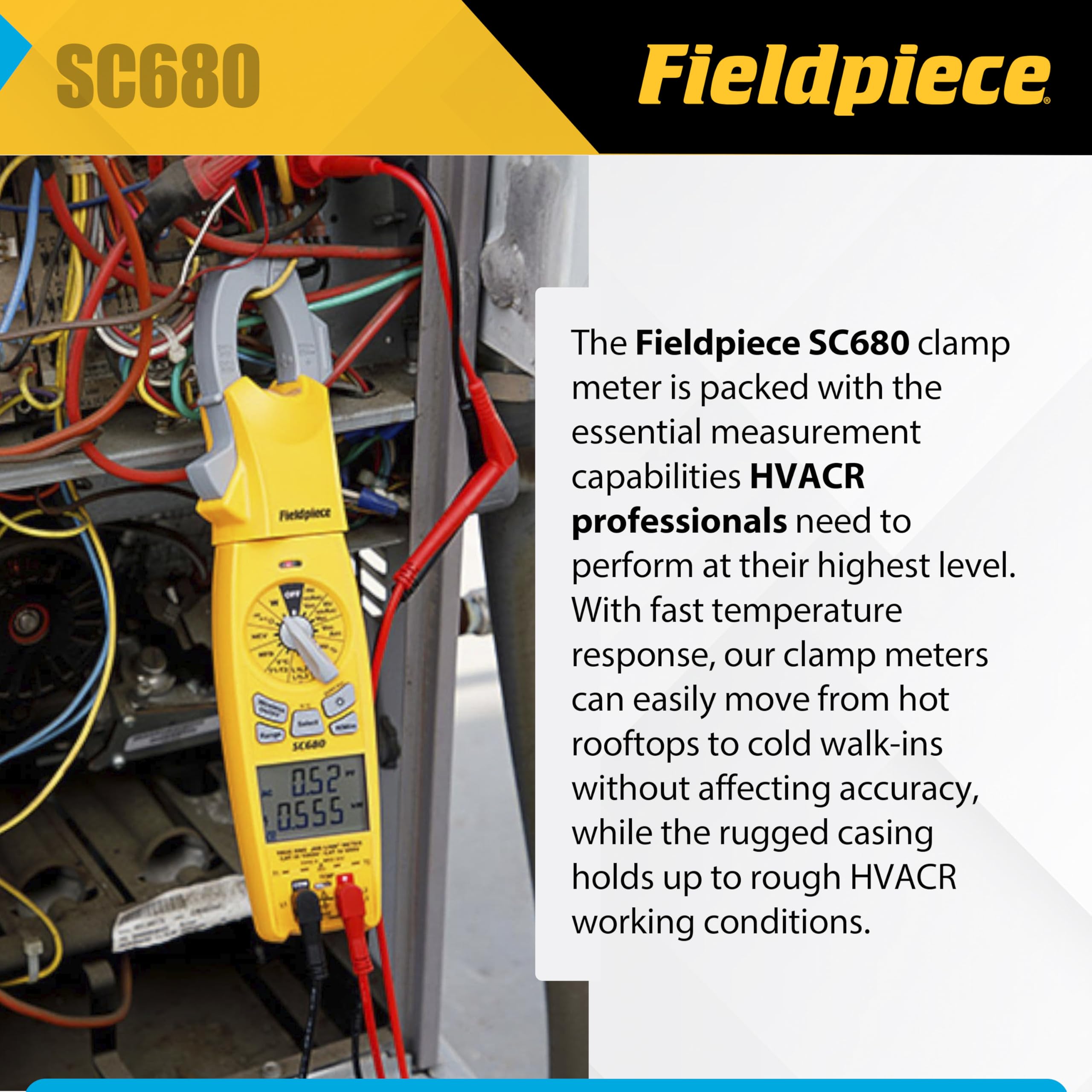 Fieldpiece SC680 built-in LED illuminates the work area during testing.