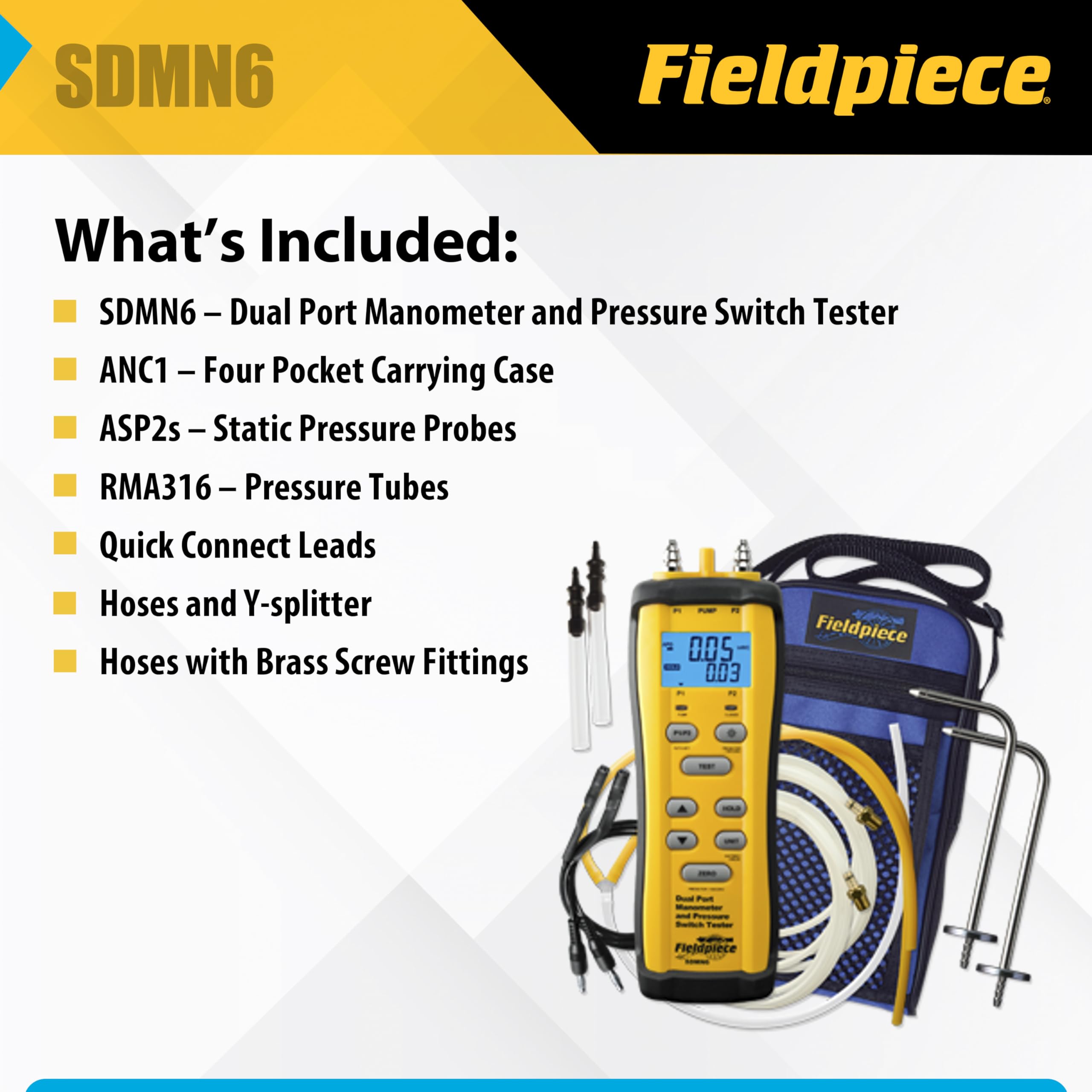 Fieldpiece SDMN6 magnetic hanger keeps the device steady during tests.