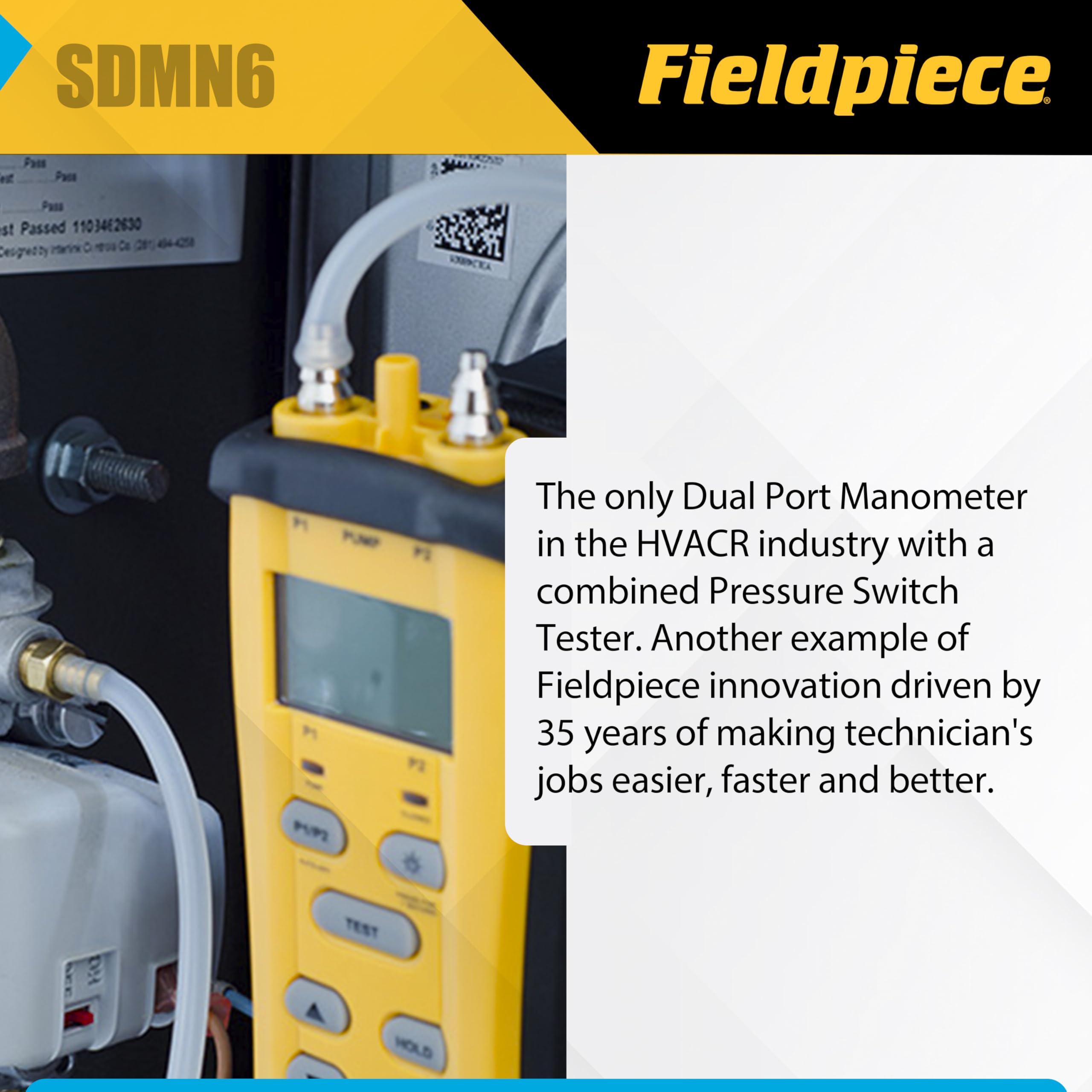 Fieldpiece SDMN6 rugged rubber boot protects the tester in the field.