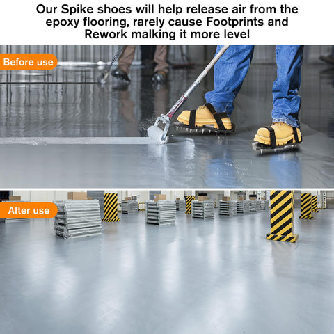 FIETODK spike shoes in action during floor epoxy application.