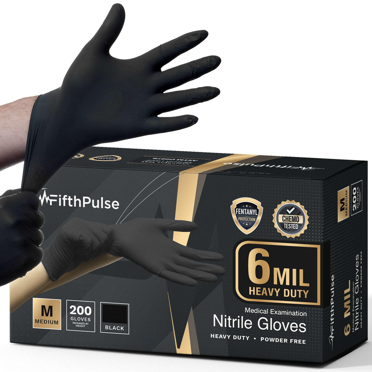 FifthPulse 6mil black nitrile gloves in box for easy storage