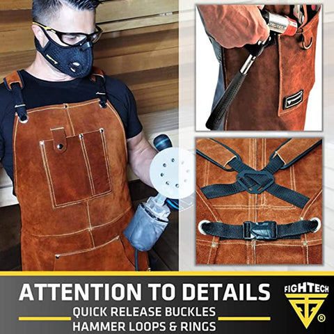 FIGHTECH Leather Welding Apron metal tape holder and towel ring for essentials
