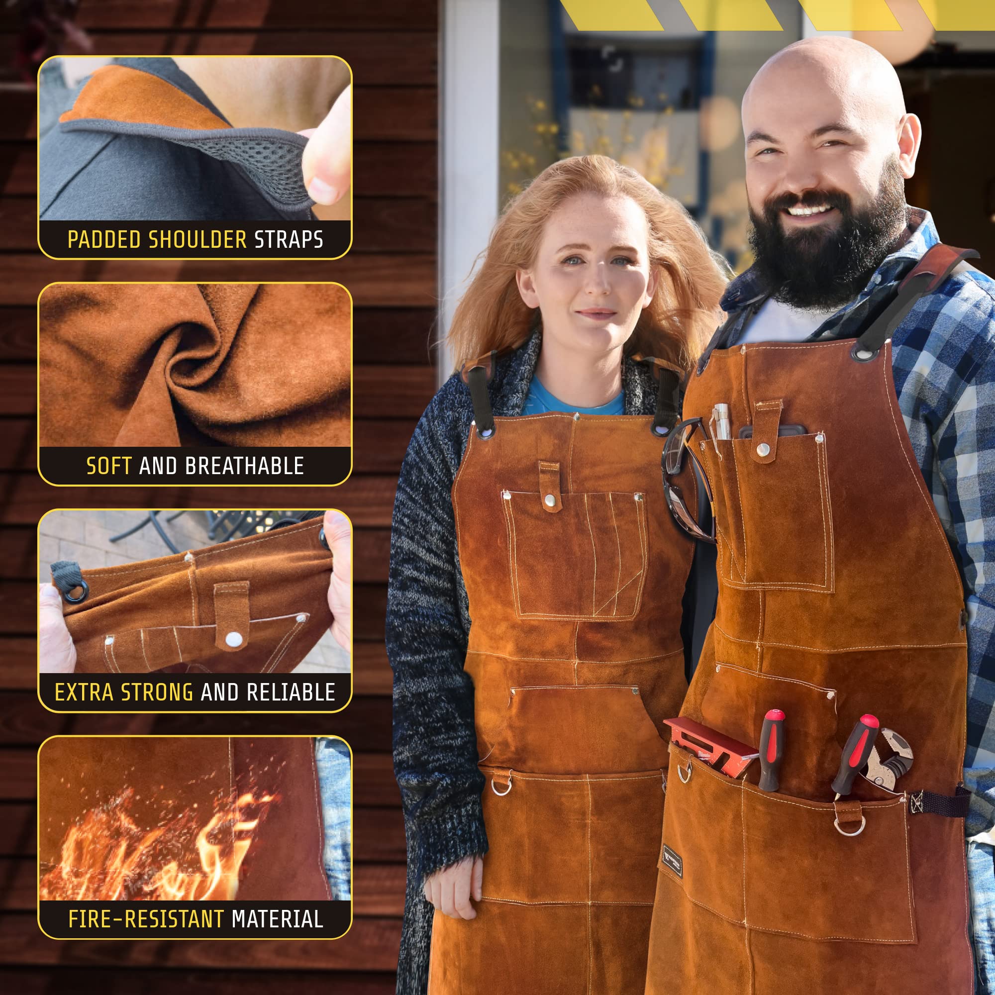 FIGHTECH Leather Welding Apron padded shoulder straps for comfort during long tasks