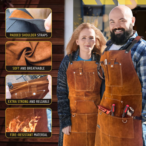 FIGHTECH Leather Welding Apron padded shoulder straps for comfort during long tasks