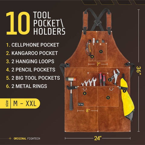 FIGHTECH Leather Welding Apron with x shaped harness for even weight distribution