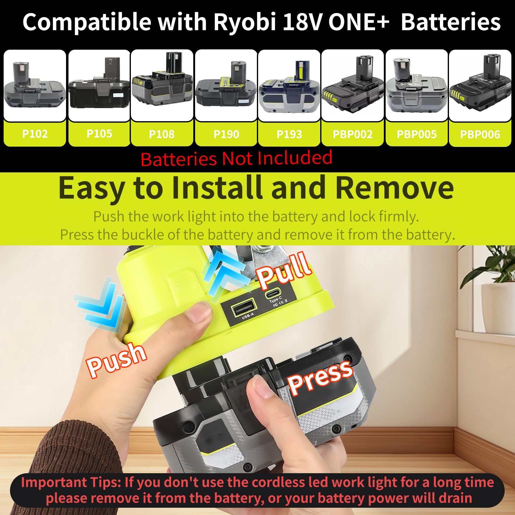 Fiihio light with USB-C and USB-A ports on-site charging