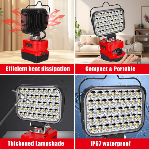 Fiihio cordless work light with USB and Type-C charging ports