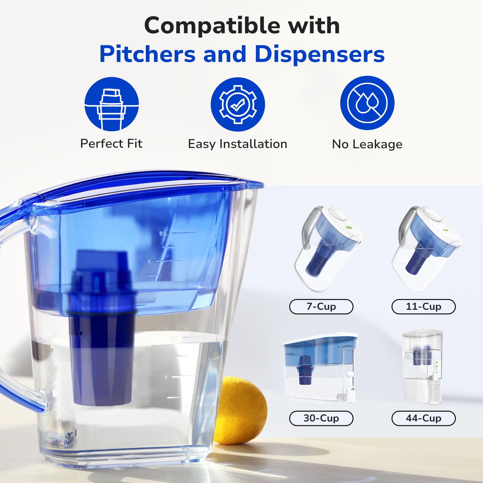 Fil-Fresh PURWater six-pack packaging-insert highlights compatibility with common PUR pitchers
