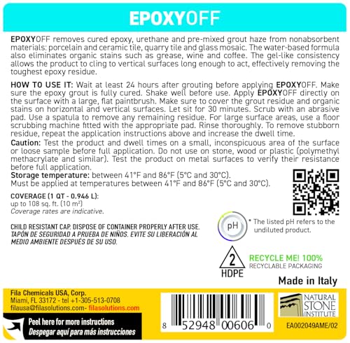 EpoxyOFF removes epoxy residue from porcelain tile surfaces.