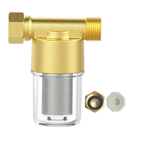 FilaguuAwster FA20 brass inline filter with shower connection improves water clarity.