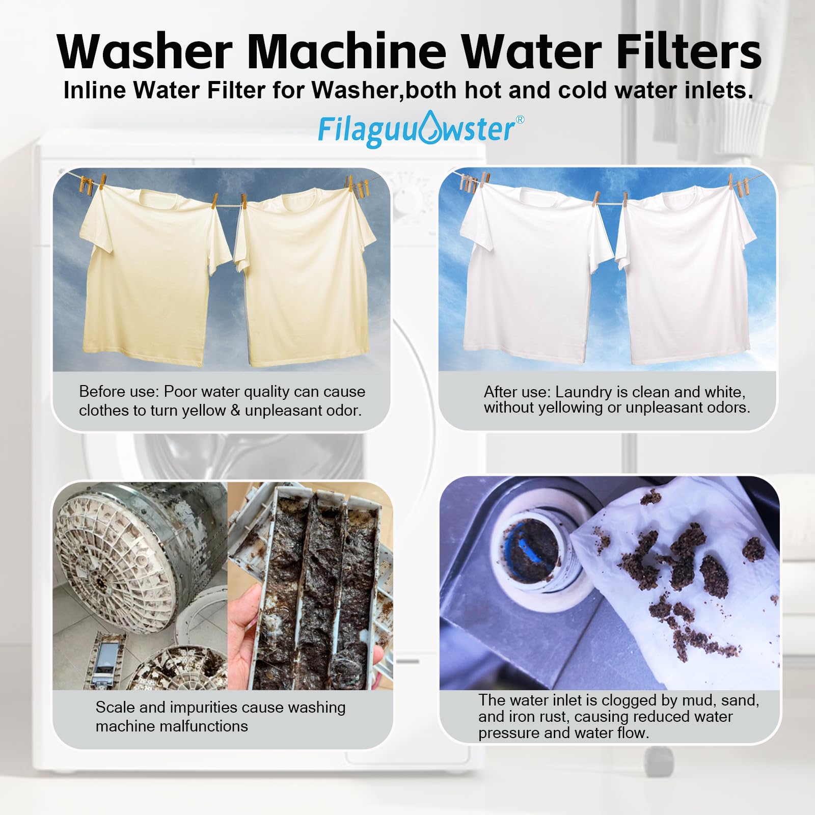 FilaguuAwster FA20 inline filter for washers protects fabrics from sediment.