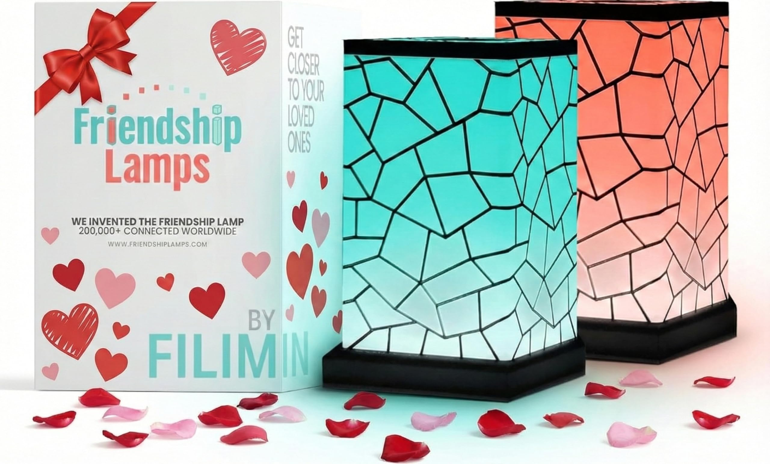 Filimin Friendship Lamp Classic set 2 glows warmly to symbolize distant connection.