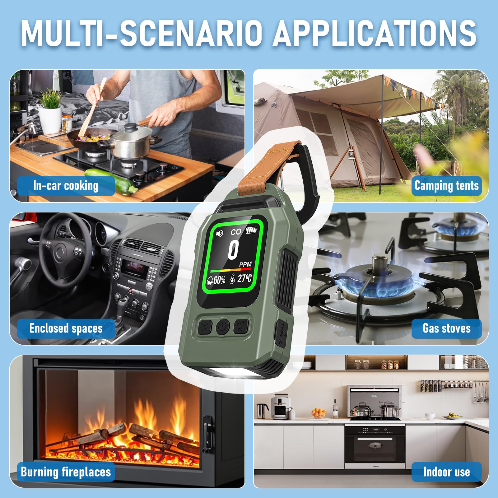 FILINK 4-in-1 CO detector compact size fits in bags and RVs.