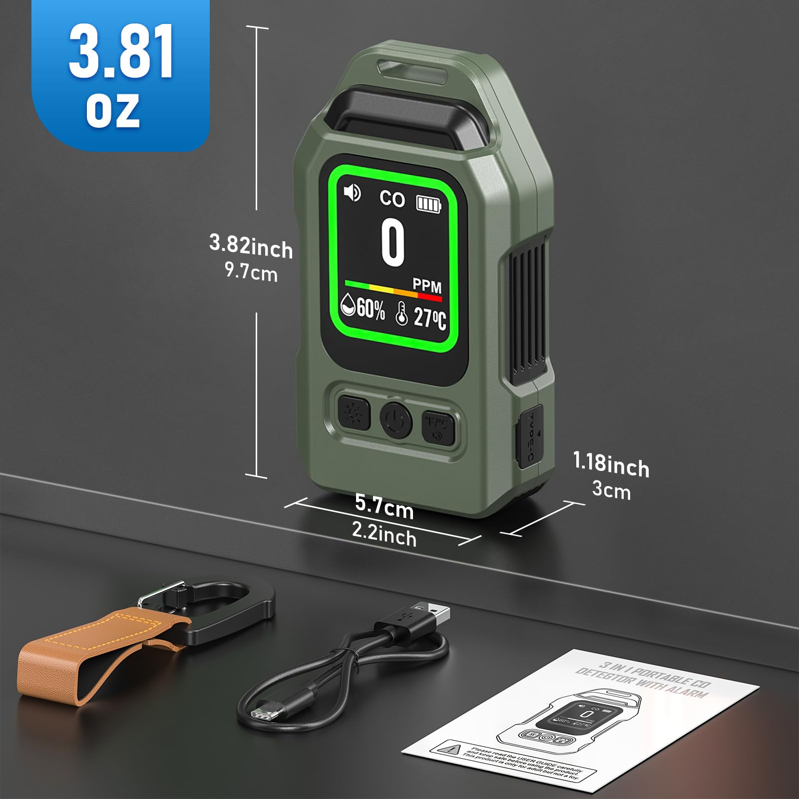 FILINK 4-in-1 CO detector packaging shows contents and setup.