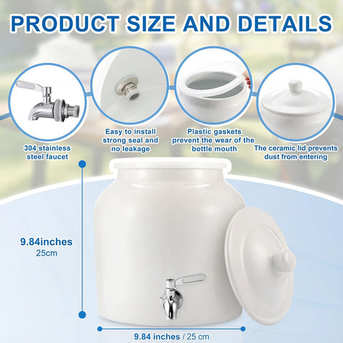 FillTouch ceramic water dispenser crock with lid, showing dust protection in daily use.