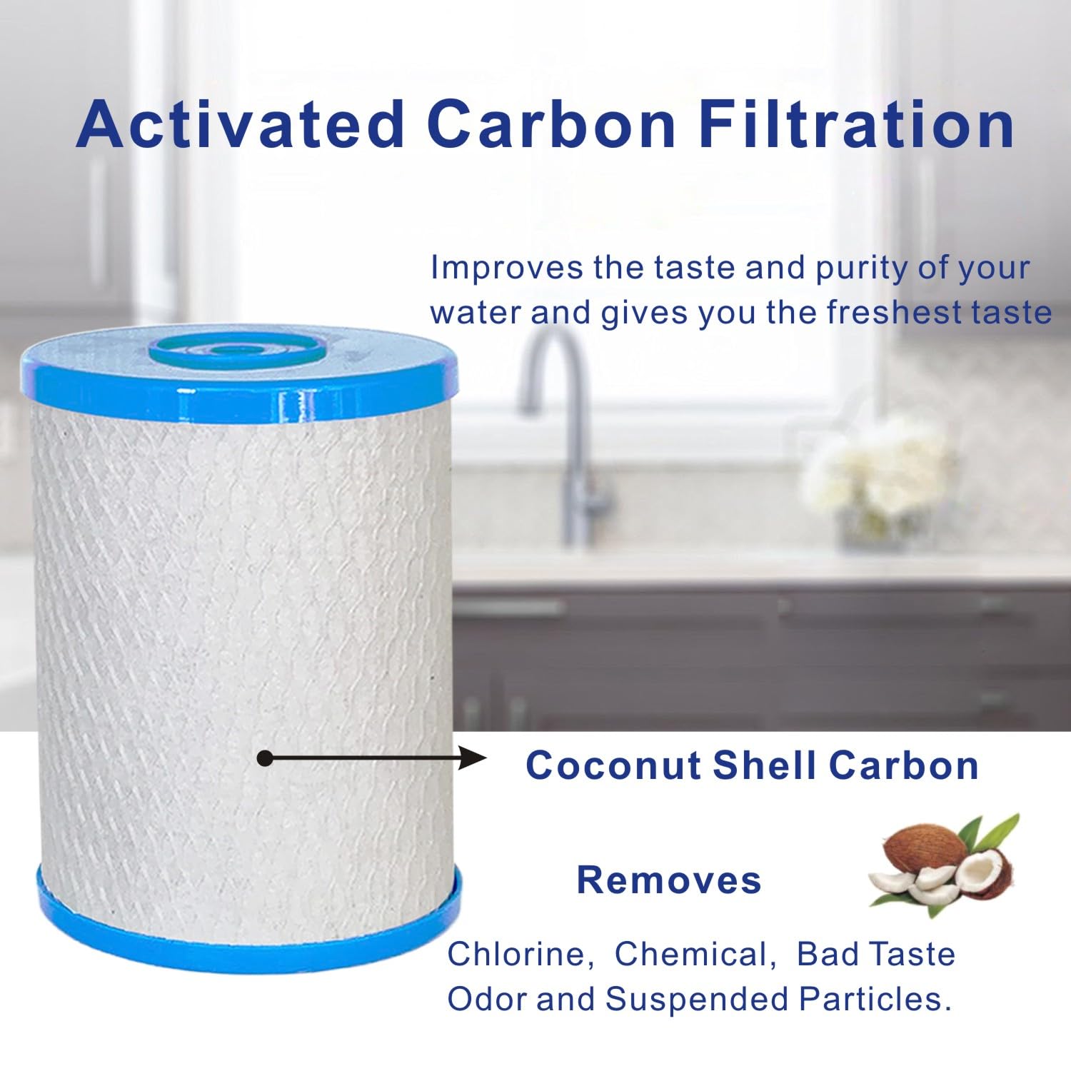 FILSADAE carbon block 0.5 micron filter using coconut shell improves taste and reduces odors.