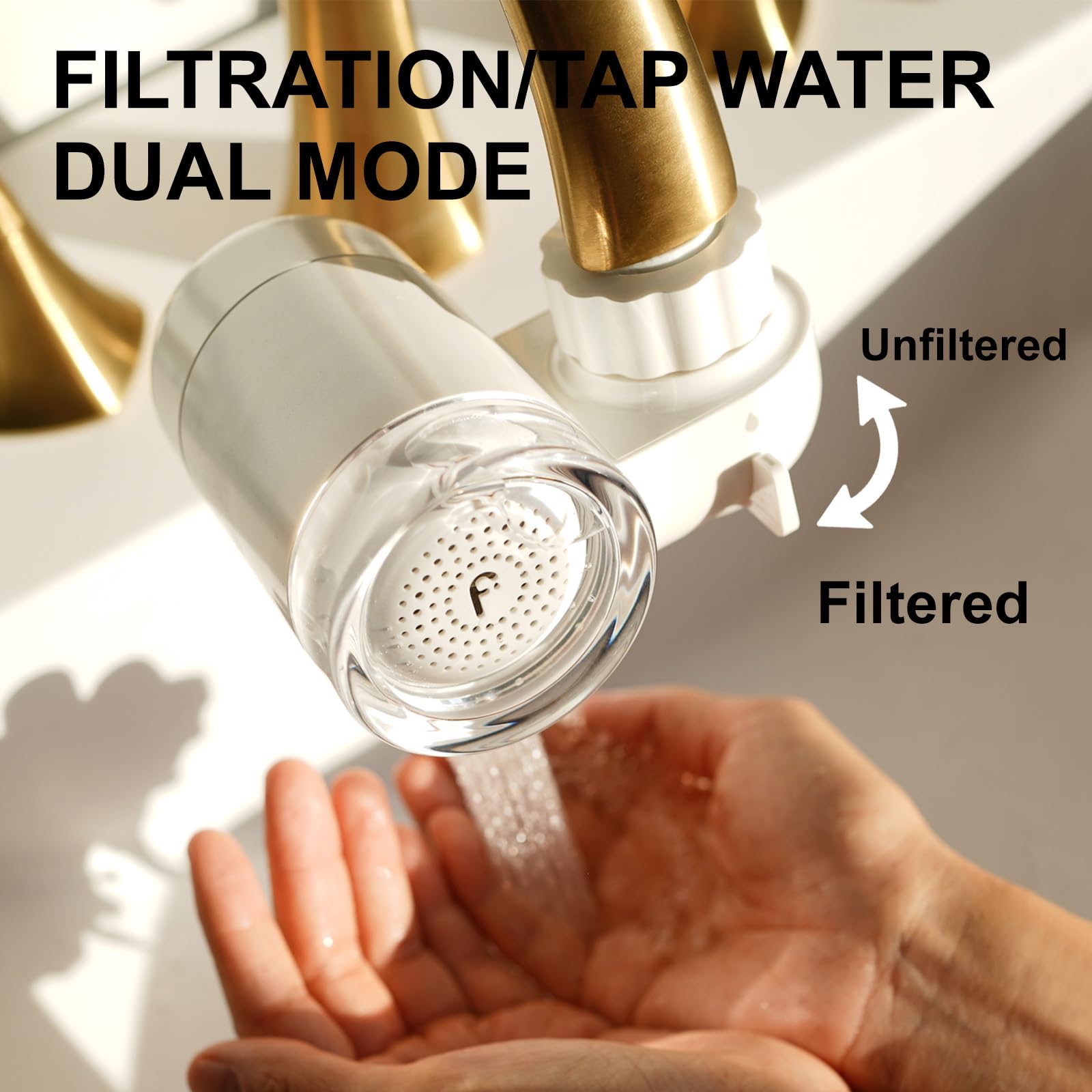 Compact bathroom sink setup with Filterbaby filtration system