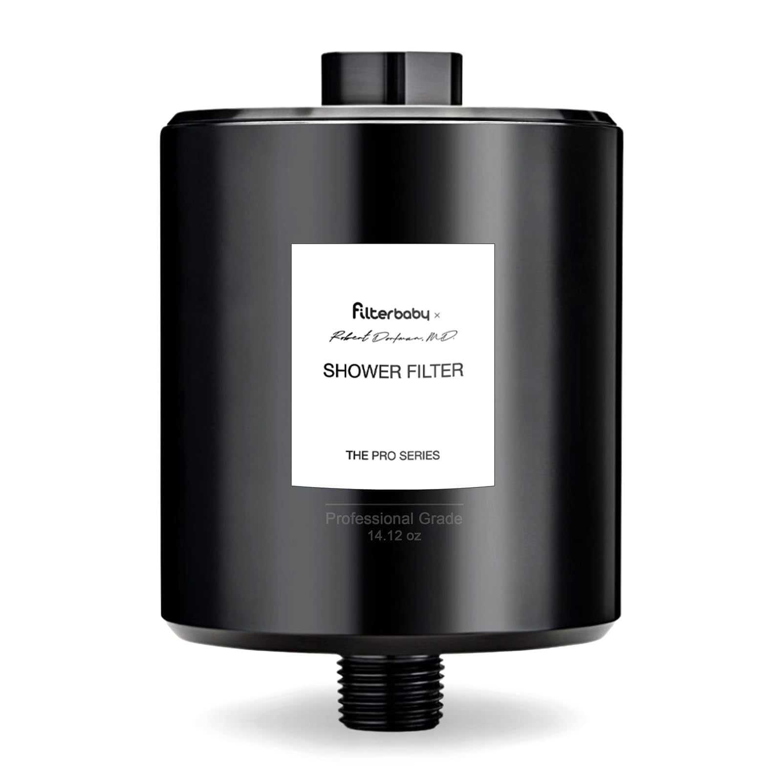 Filterbaby Titanium Shower Filter Pro housing demonstrates durable all-metal construction for reliable filtration.