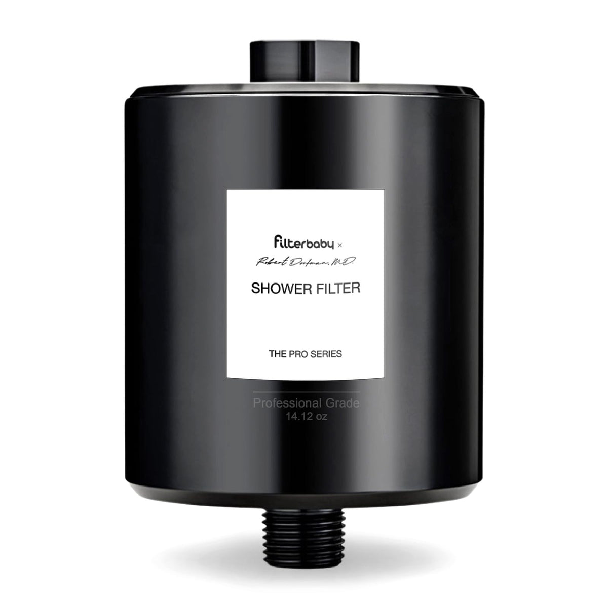 Filterbaby Titanium Shower Filter Pro housing demonstrates durable all-metal construction for reliable filtration.