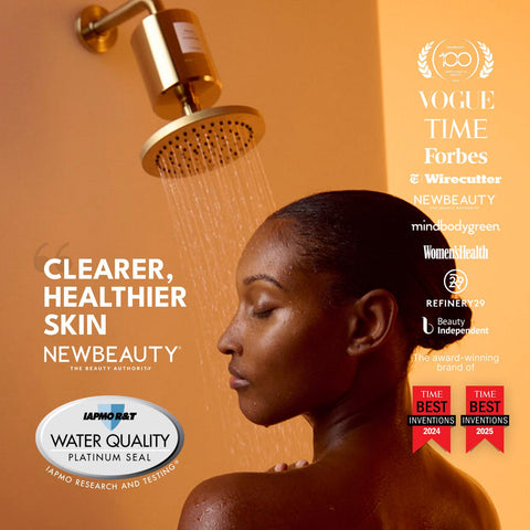 Filterbaby Titanium Shower Filter Pro side view highlights streamlined installation and sturdy build