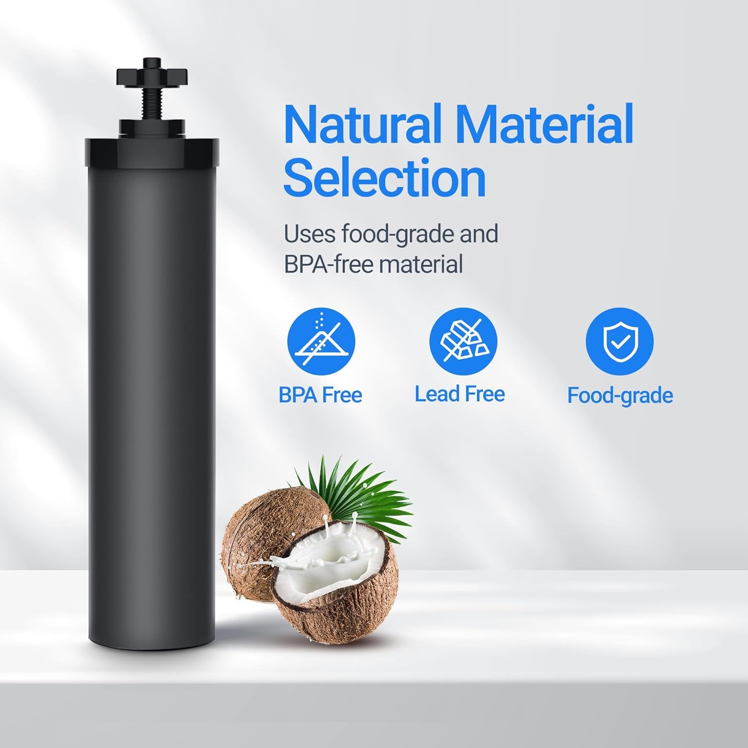 Filterlogic activated carbon coconut shell core reduces chlorine and odors.