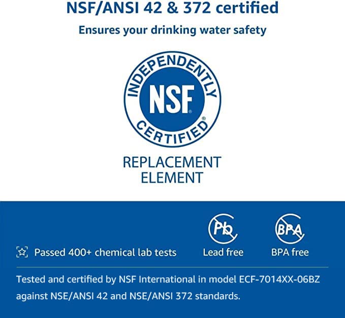 FilterLogic NSF-certified label on filter box signals easy use.