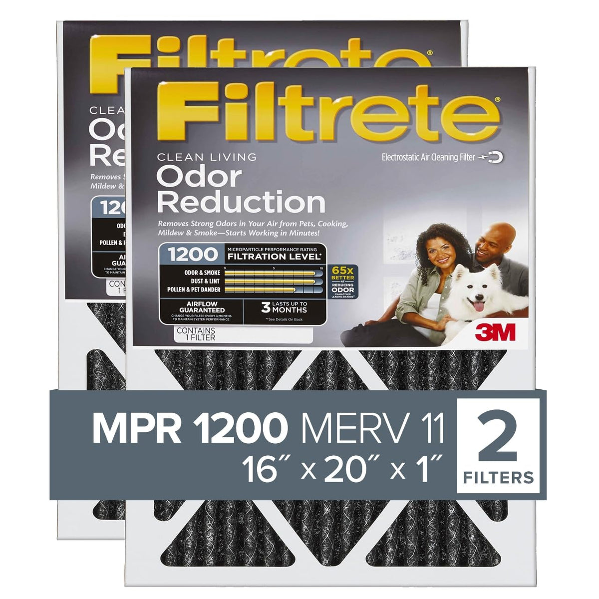 Filtrete 16x20x1 two-pack closeup showing pleated filtration for cleaner air