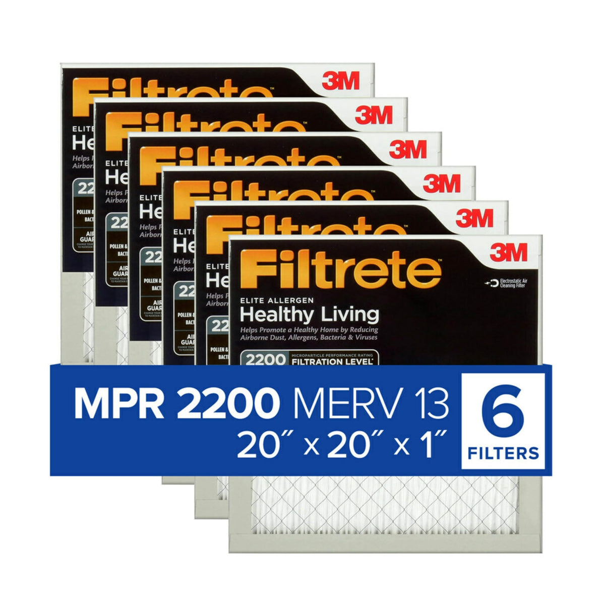 Filtrete six-pack 20x20x1 filter with MPR 2200 shown for easy replacement.