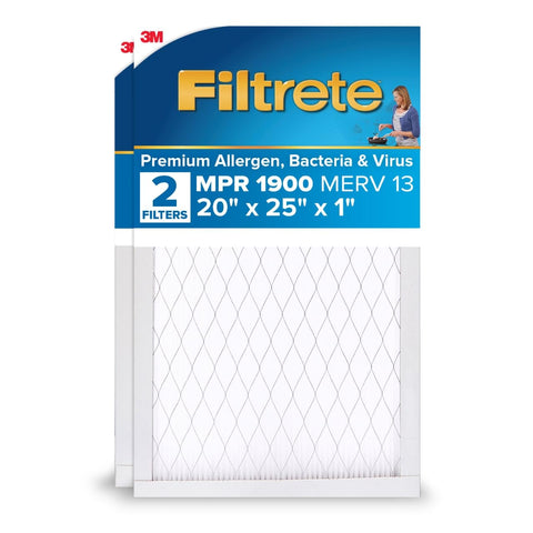 Filtrete 20x25x1 two-pack packaging for easy furnace replacement