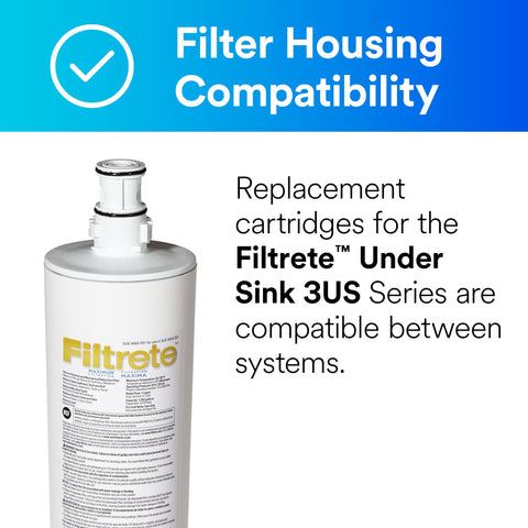 Front view of Filtrete 3US-MAX-F01 compact under-sink filter for kitchen or bath
