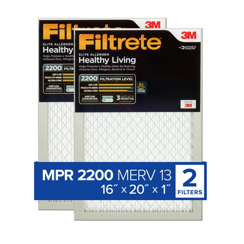 Filtrete Elite 2200 MPR allergen filter pack two captures airborne irritants.