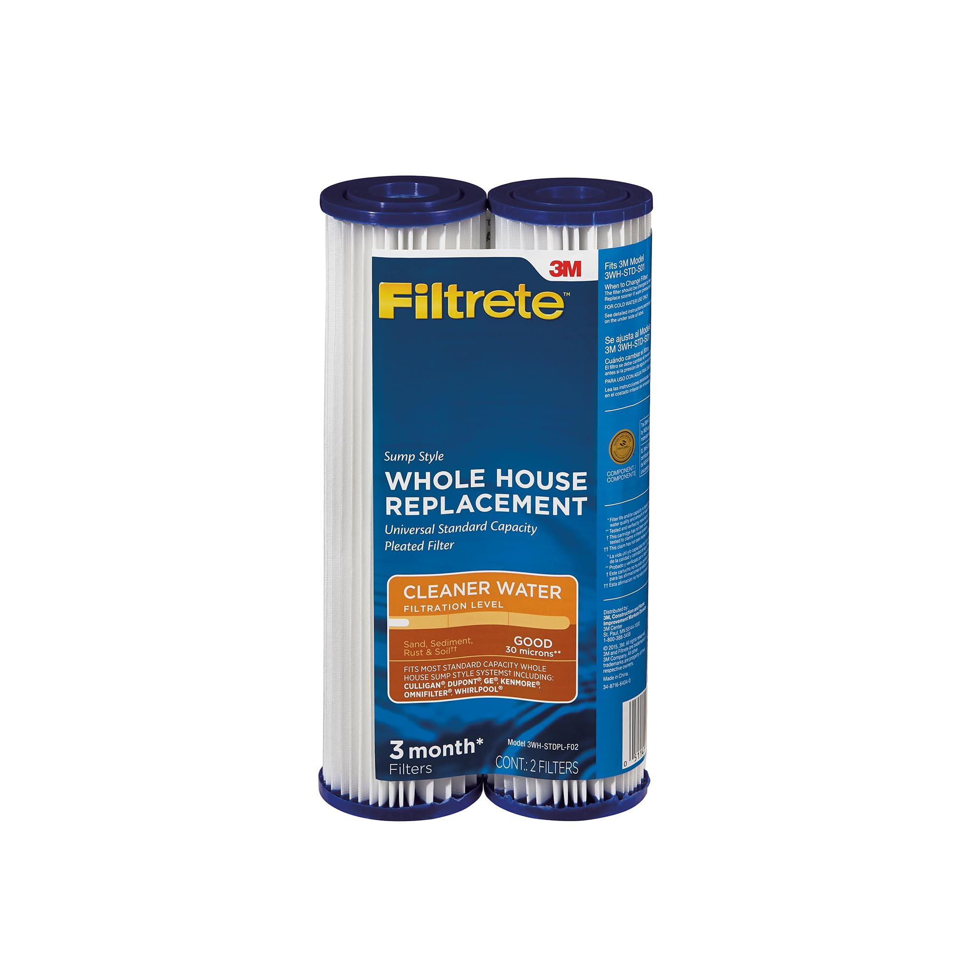 Filtrete standard capacity pleated filter in front packaging; two-pack for easy replacements.