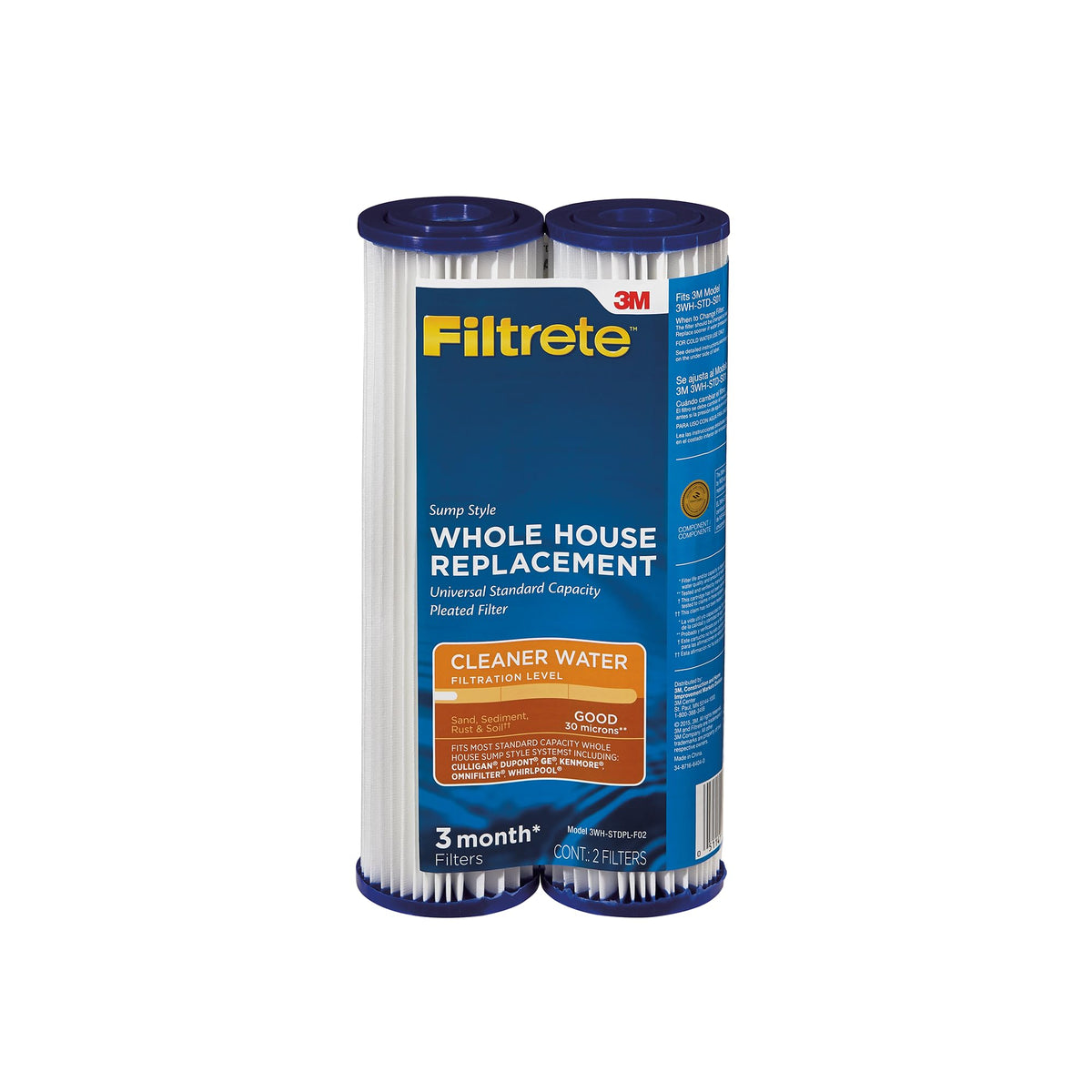 Filtrete standard capacity pleated filter in front packaging; two-pack for easy replacements.