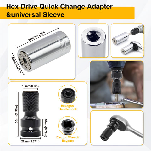 FiLwW 360° rotatable socket adapters support compatible tool setups.
