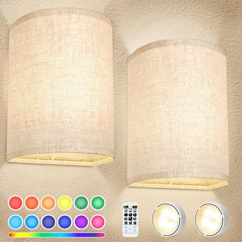 FINCMY battery wall sconces two-pack with cordless puck lights for quick setup.