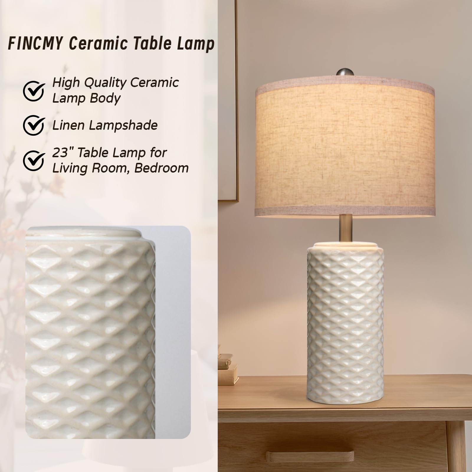 FINCMY ceramic base with oval pattern close-up highlighting durable finish.