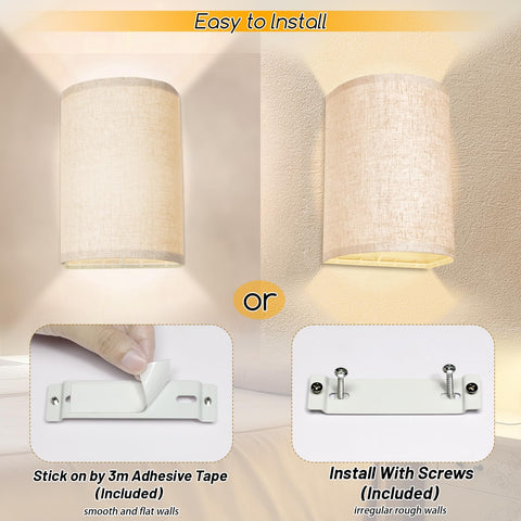 FINCMY wall sconce with adhesive installation and screws for flexible mounting.