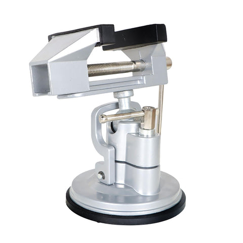 Findmall suction vacuum base vise with 3-inch jaw securely clamps on smooth surfaces.